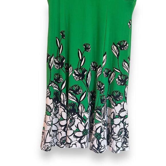 Jones New York Green Floral Knee Length Dress Size 12 Stretch Shoulder Pads - Picture 7 of 9